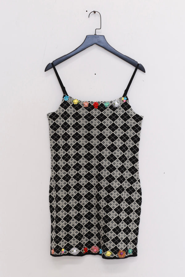 YANYAN KNITS 25 Spring/Summer ARGYLE Suspender Mini Dress YYK-YYW25-0301-HB Black and White